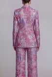Dark Blue Lace Floral 2 Piece Single Breasted Notched Lapel Prom Suits