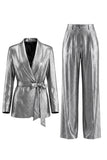 2 Piece Grey Wide Leg Shawl Lapel Prom Suits with Bow