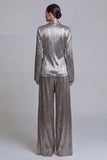 2 Piece Grey Wide Leg Shawl Lapel Prom Suits with Bow