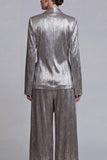 2 Piece Grey Wide Leg Shawl Lapel Prom Suits with Bow