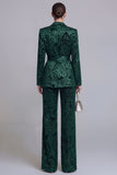 2 Piece Floral Dark Green Notched Lapel Wide Leg Prom Suits with Belt