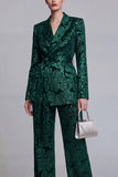 2 Piece Floral Dark Green Notched Lapel Wide Leg Prom Suits with Belt