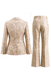 Floral Champagne 2 Piece Shawl Lapel Wide Leg Prom Suits with Bow