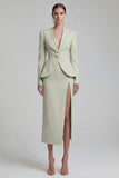 Green 2 Piece Single Breasted Shawl Lapel Wide Leg Business Suits with Slit