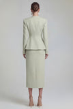 Green 2 Piece Single Breasted Shawl Lapel Wide Leg Business Suits with Slit