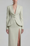 Green 2 Piece Single Breasted Shawl Lapel Wide Leg Business Suits with Slit