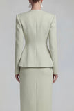 Green 2 Piece Single Breasted Shawl Lapel Wide Leg Business Suits with Slit