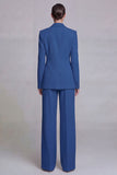 Dark Blue Notched Lapel Single Breasted 2 Piece Wide Leg Prom Suits