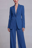 Dark Blue Notched Lapel Single Breasted 2 Piece Wide Leg Prom Suits
