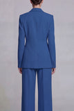 Dark Blue Notched Lapel Single Breasted 2 Piece Wide Leg Prom Suits