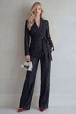 Red Lace Peak Lapel Floral 2 Piece Slim Fit Prom Suits with Belt