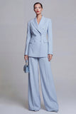 Blue 2 Piece Wide Leg Double Breasted Peak Lapel Prom Suits