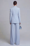 Blue 2 Piece Wide Leg Double Breasted Peak Lapel Prom Suits