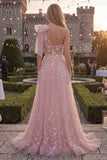 Sparkly Blue A-Line One Shoulder Bow Beaded Tulle Long Prom Dress with Appliques