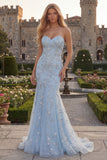 Sparkly Blue Mermaid Sweetheart Tulle Long Beaded Prom Dress with Appliques
