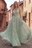 Dusty Sage Floral A Line Halter Chiffon Maxi Dress with Open Back