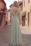 Dusty Sage Floral Cold Shoulder Ruffles Chiffon Maxi Dress with Slit
