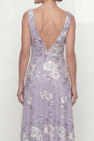 Dusty Purple Embroidered Cowl Neck A Line Mother of the Bride Dress with Sequins