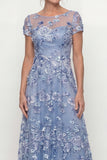 Dusty Blue A Line Short Sleeves Mother of the Bride Dress with Embroidery