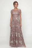 Dusty Blue A Line Short Sleeves Mother of the Bride Dress with Embroidery