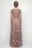 Dusty Blue A Line Short Sleeves Mother of the Bride Dress with Embroidery
