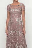 Dusty Blue A Line Short Sleeves Mother of the Bride Dress with Embroidery