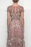 Dusty Blue A Line Short Sleeves Mother of the Bride Dress with Embroidery