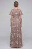 Dusty Rose Sequins A Line V Neck Long Mother of the Bride Dress