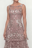 Dusty Rose Flower A Line Tiered Ruffle Long Mother of the Bride Dress with Sequins