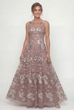 Sparkly Dusty Rose A Line Sequins Long Mother of the Bride Dress with Embroidery