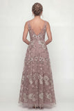 Sparkly Dusty Rose A Line Sequins Long Mother of the Bride Dress with Embroidery