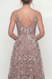 Sparkly Dusty Rose A Line Sequins Long Mother of the Bride Dress with Embroidery