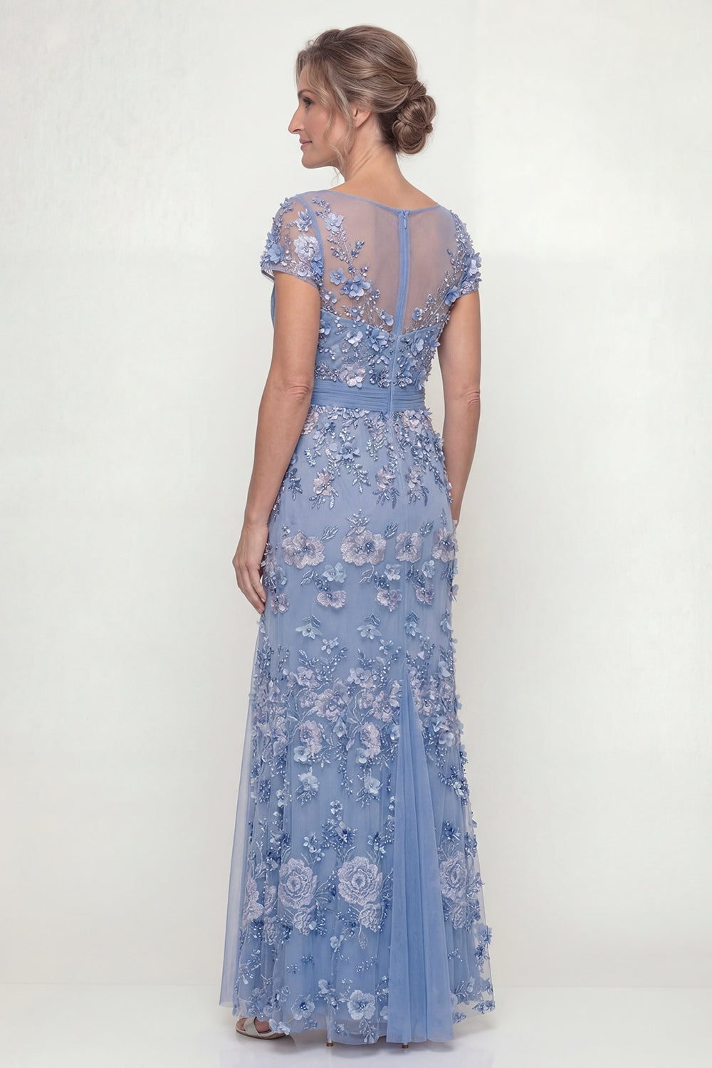 mother of the bride dresses dusty blue Zapaka Women Dusty Blue Long Mother of the Bride Dress with Appliques A Line Short Sleeves V Neck Wedding Guest Dress, Dusty Blue / US18W