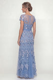 Dusty Blue A Line Short Sleeves Mother of the Bride Dress with Appliques