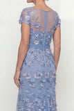 Dusty Blue A Line Short Sleeves Mother of the Bride Dress with Appliques