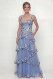 Dusty Blue Ruffled A Line Sequins Long Mother of the Bride Dress with Pockets