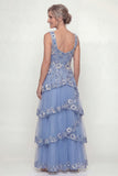 Dusty Blue Ruffled A Line Sequins Long Mother of the Bride Dress with Pockets