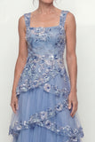 Dusty Blue Ruffled A Line Sequins Long Mother of the Bride Dress with Pockets