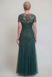 Appliqued A Line Dark Green Round Neck Mother Of Bride Dress