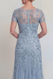 Appliqued A Line Dark Green Round Neck Mother Of Bride Dress