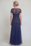 Appliqued A Line Dark Green Round Neck Mother Of Bride Dress