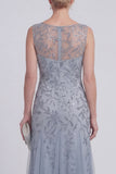 Dark Green Floral A Line Beaded Boat Neck Long Mother of The Bride Dress