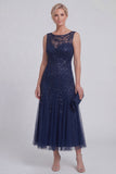 Dark Green Floral A Line Beaded Boat Neck Long Mother of The Bride Dress