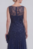 Dark Green Floral A Line Beaded Boat Neck Long Mother of The Bride Dress