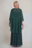 Navy Lace Floral A Line Sequins Long Mother of The Bride Dress with Jacket