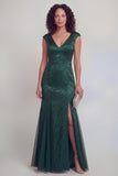 Sage Green Floral V-Neck Mermaid Long Mother of The Bride Dress with Slit