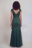Sage Green Floral V-Neck Mermaid Long Mother of The Bride Dress with Slit