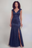 Sage Green Floral V-Neck Mermaid Long Mother of The Bride Dress with Slit