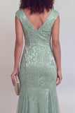 Sage Green Floral V-Neck Mermaid Long Mother of The Bride Dress with Slit