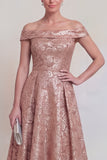 Blush Jacquard Floral Off The Shoulder A Line Long Mother of The Bride Dress